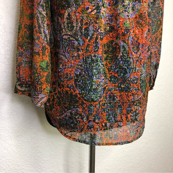 Anthropologie Edme & Esyllte orange floral semi sheer peasant top size 2 - Picture 12 of 13